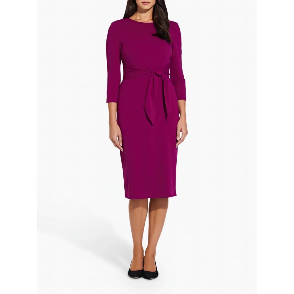 Adrianna Papell Plus Knitted Crepe Tie Waist Sheath Midi Dress Purple 16